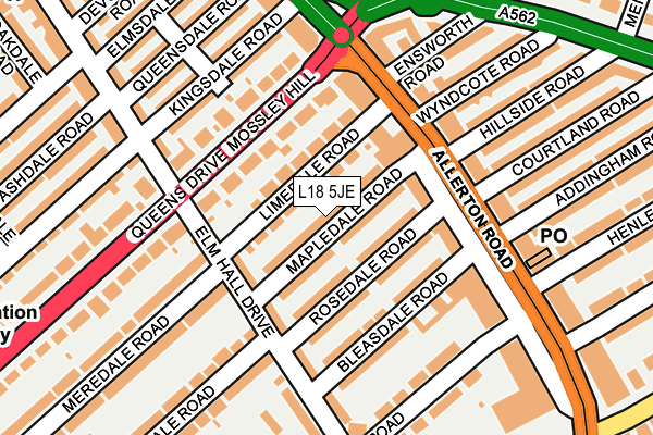 L18 5JE map - OS OpenMap – Local (Ordnance Survey)