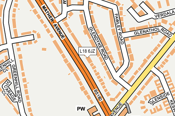 L18 6JZ map - OS OpenMap – Local (Ordnance Survey)
