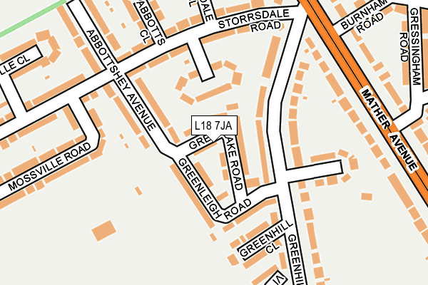 L18 7JA map - OS OpenMap – Local (Ordnance Survey)
