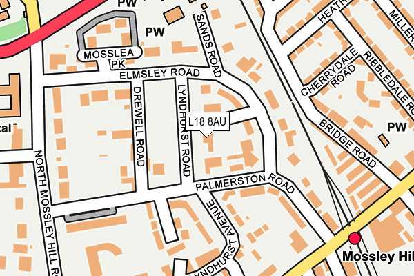 L18 8AU map - OS OpenMap – Local (Ordnance Survey)