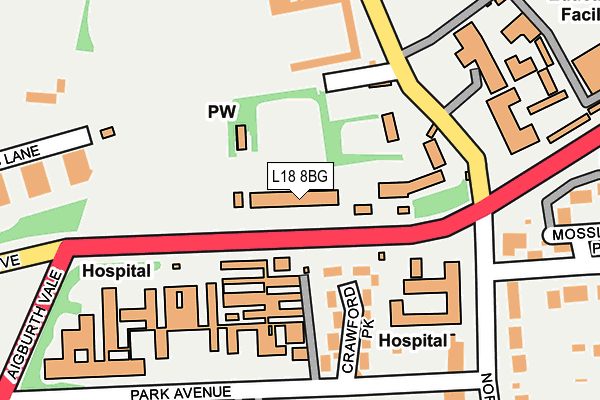 L18 8BG map - OS OpenMap – Local (Ordnance Survey)