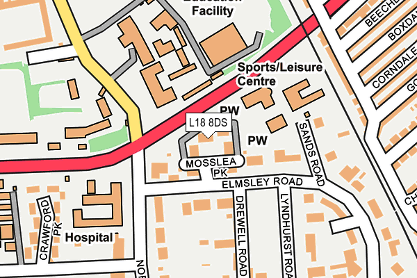 L18 8DS map - OS OpenMap – Local (Ordnance Survey)