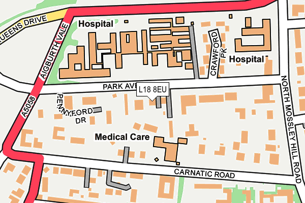 L18 8EU map - OS OpenMap – Local (Ordnance Survey)