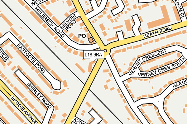 L18 9RA map - OS OpenMap – Local (Ordnance Survey)