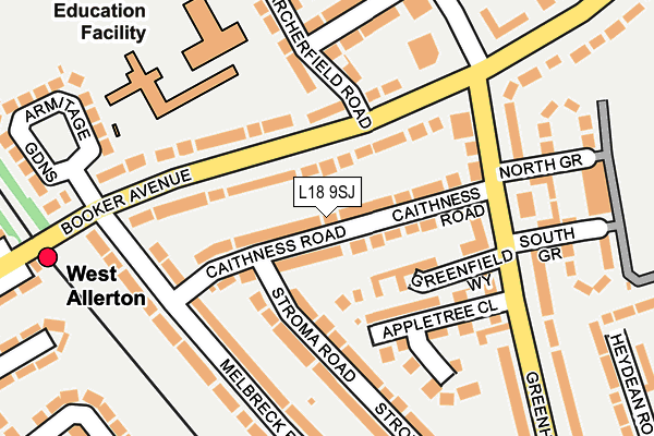 L18 9SJ map - OS OpenMap – Local (Ordnance Survey)