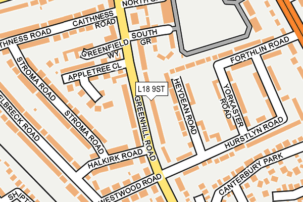 L18 9ST map - OS OpenMap – Local (Ordnance Survey)