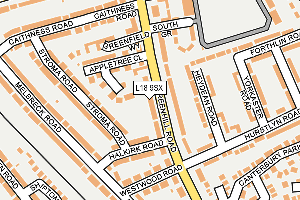 L18 9SX map - OS OpenMap – Local (Ordnance Survey)