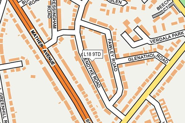 L18 9TD map - OS OpenMap – Local (Ordnance Survey)