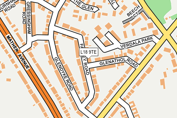 L18 9TE map - OS OpenMap – Local (Ordnance Survey)