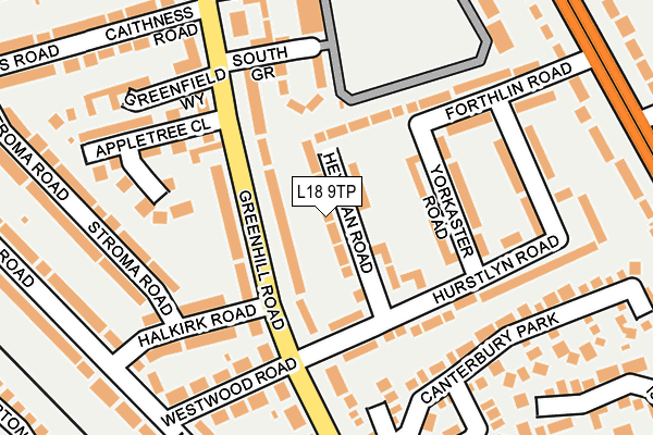 L18 9TP map - OS OpenMap – Local (Ordnance Survey)