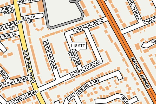 L18 9TT map - OS OpenMap – Local (Ordnance Survey)