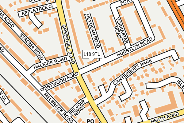 L18 9TU map - OS OpenMap – Local (Ordnance Survey)
