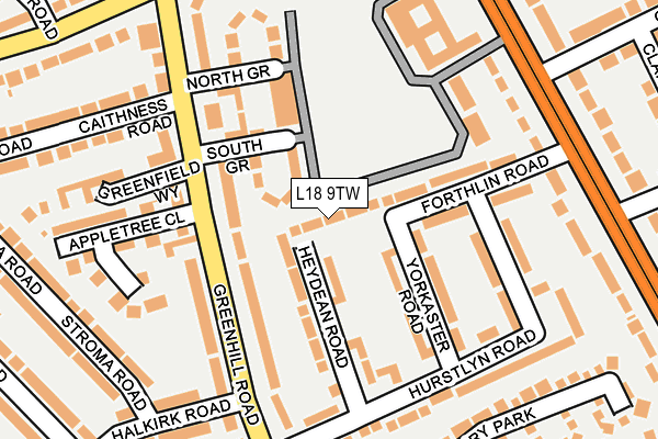 L18 9TW map - OS OpenMap – Local (Ordnance Survey)