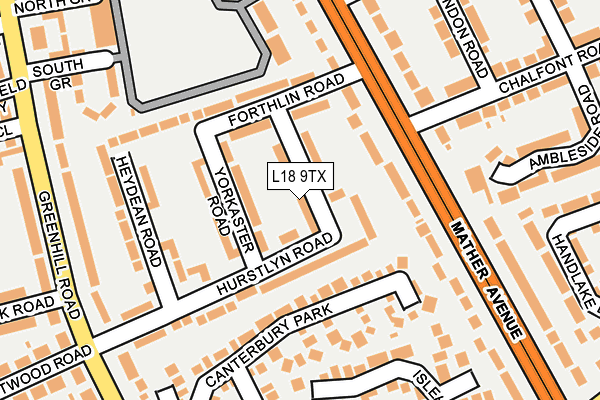L18 9TX map - OS OpenMap – Local (Ordnance Survey)