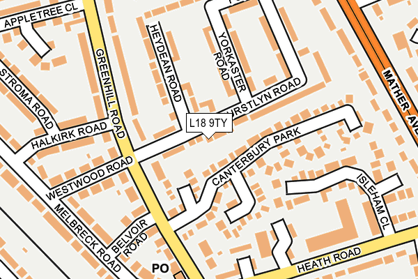 L18 9TY map - OS OpenMap – Local (Ordnance Survey)