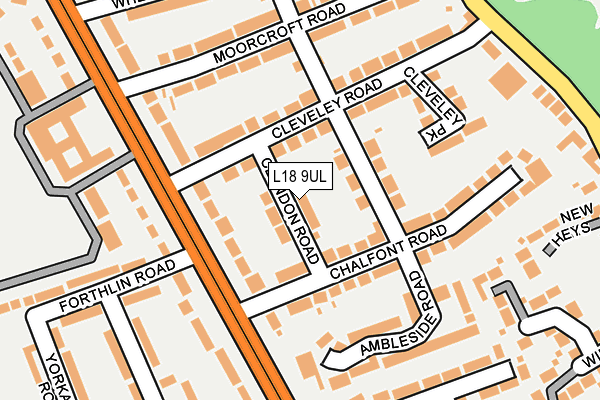 L18 9UL map - OS OpenMap – Local (Ordnance Survey)