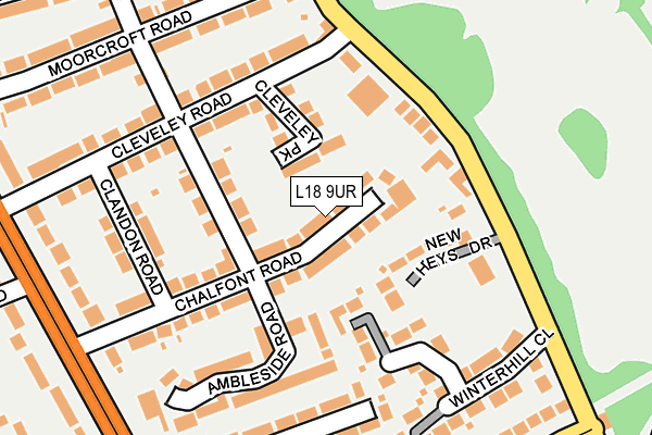 L18 9UR map - OS OpenMap – Local (Ordnance Survey)