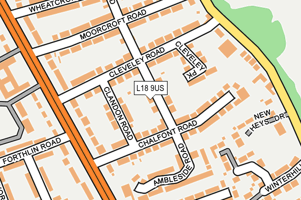 L18 9US map - OS OpenMap – Local (Ordnance Survey)