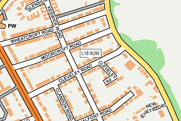 L18 9UW map - OS OpenMap – Local (Ordnance Survey)