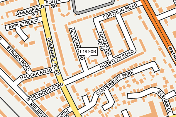 L18 9XB map - OS OpenMap – Local (Ordnance Survey)