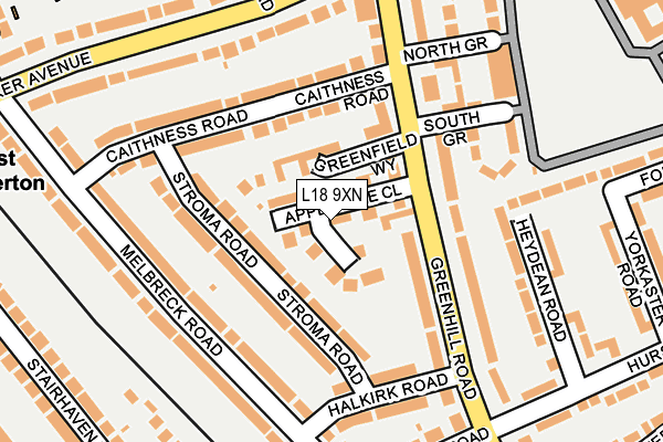 L18 9XN map - OS OpenMap – Local (Ordnance Survey)