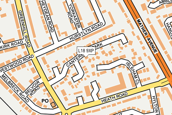 L18 9XP map - OS OpenMap – Local (Ordnance Survey)