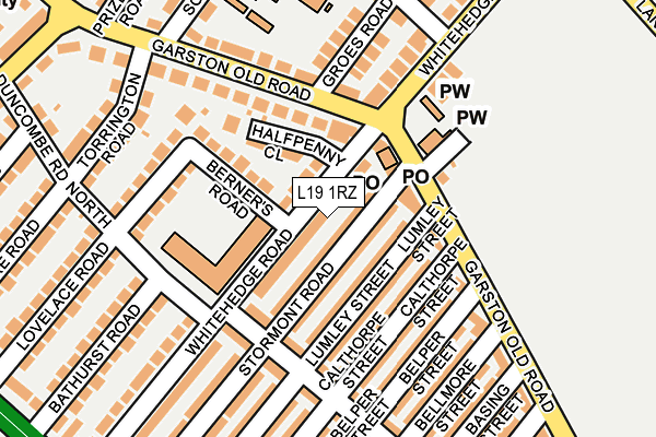 L19 1RZ map - OS OpenMap – Local (Ordnance Survey)