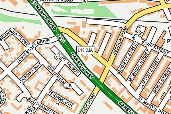 L19 2JA map - OS OpenMap – Local (Ordnance Survey)