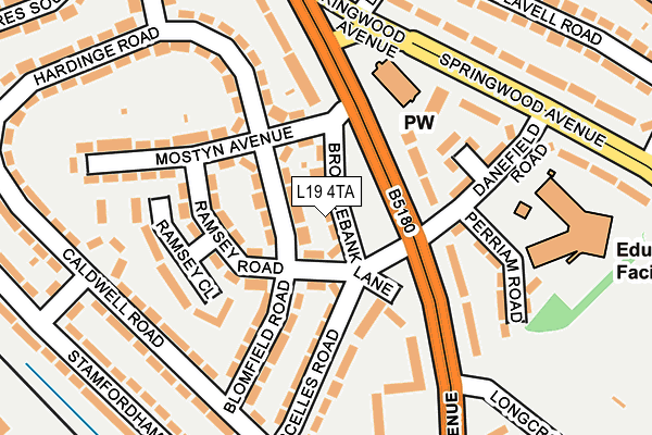 L19 4TA map - OS OpenMap – Local (Ordnance Survey)