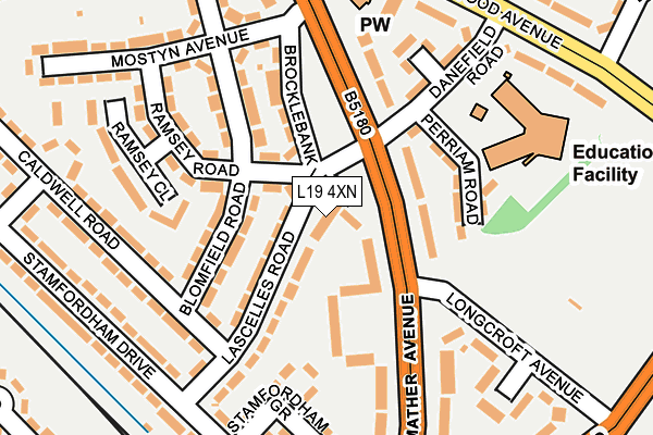 L19 4XN map - OS OpenMap – Local (Ordnance Survey)