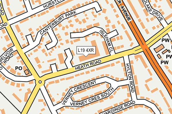 L19 4XR map - OS OpenMap – Local (Ordnance Survey)