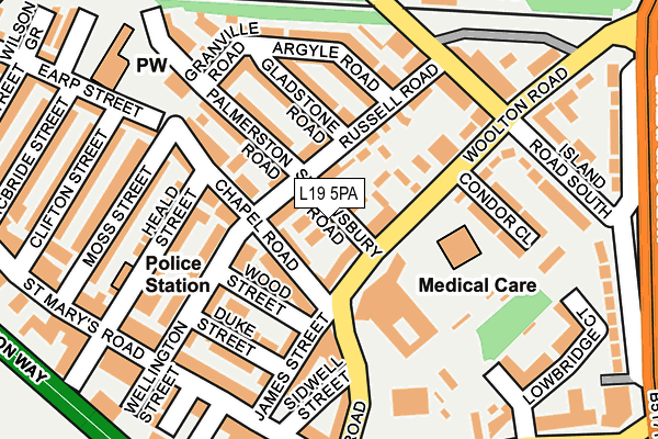 L19 5PA map - OS OpenMap – Local (Ordnance Survey)