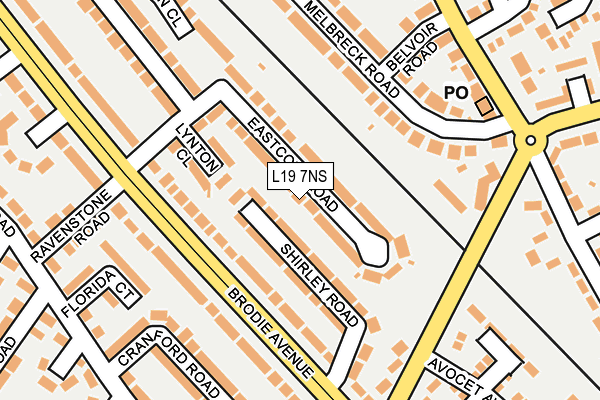 L19 7NS map - OS OpenMap – Local (Ordnance Survey)