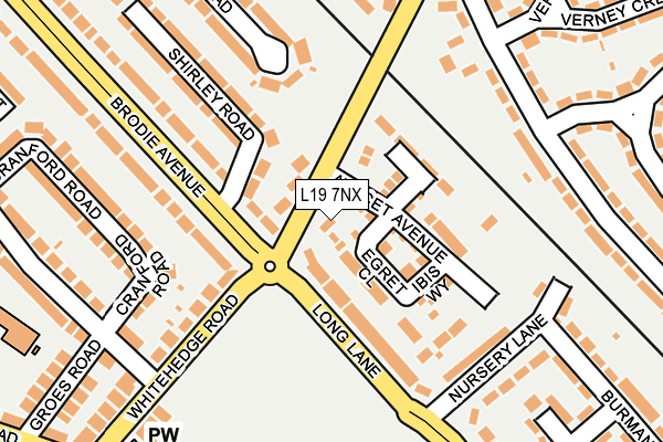 L19 7NX map - OS OpenMap – Local (Ordnance Survey)