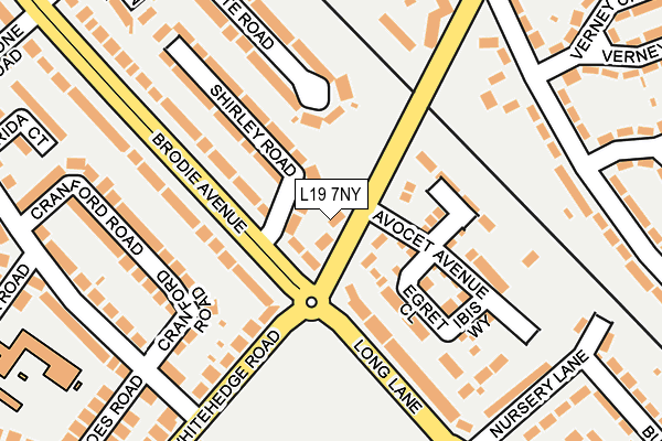 L19 7NY map - OS OpenMap – Local (Ordnance Survey)