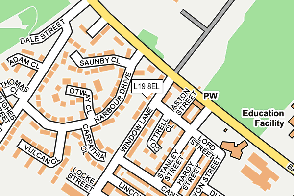 L19 8EL map - OS OpenMap – Local (Ordnance Survey)