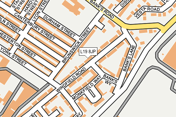 L19 8JP map - OS OpenMap – Local (Ordnance Survey)