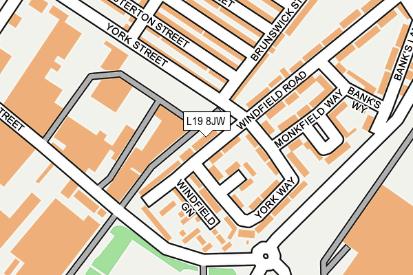 L19 8JW map - OS OpenMap – Local (Ordnance Survey)
