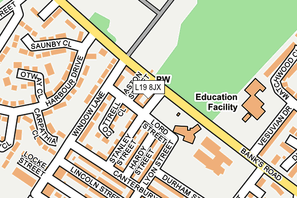 L19 8JX map - OS OpenMap – Local (Ordnance Survey)