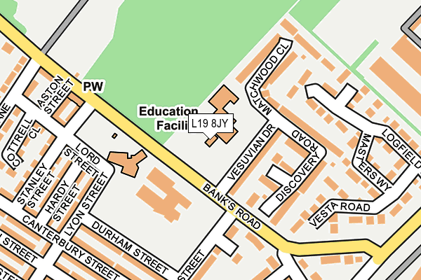 L19 8JY map - OS OpenMap – Local (Ordnance Survey)