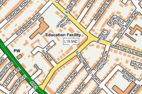 L19 9AD map - OS OpenMap – Local (Ordnance Survey)