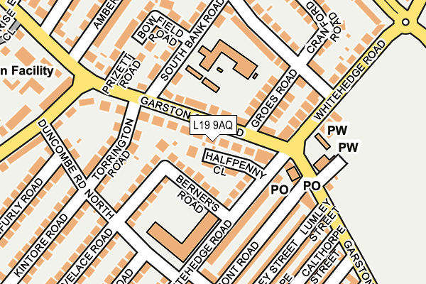 L19 9AQ map - OS OpenMap – Local (Ordnance Survey)