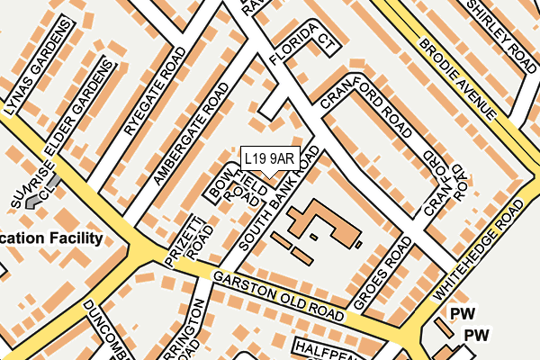 L19 9AR map - OS OpenMap – Local (Ordnance Survey)