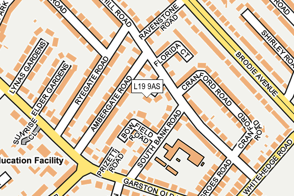 L19 9AS map - OS OpenMap – Local (Ordnance Survey)