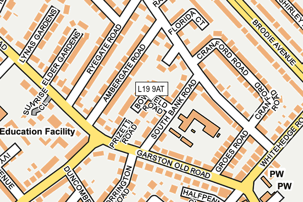 L19 9AT map - OS OpenMap – Local (Ordnance Survey)