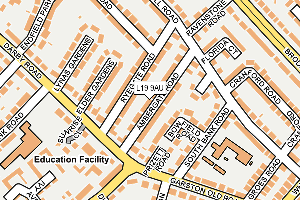 L19 9AU map - OS OpenMap – Local (Ordnance Survey)