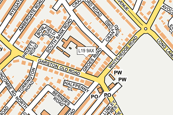 L19 9AX map - OS OpenMap – Local (Ordnance Survey)