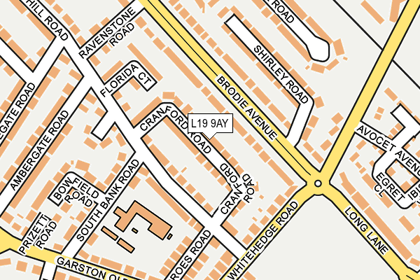 L19 9AY map - OS OpenMap – Local (Ordnance Survey)
