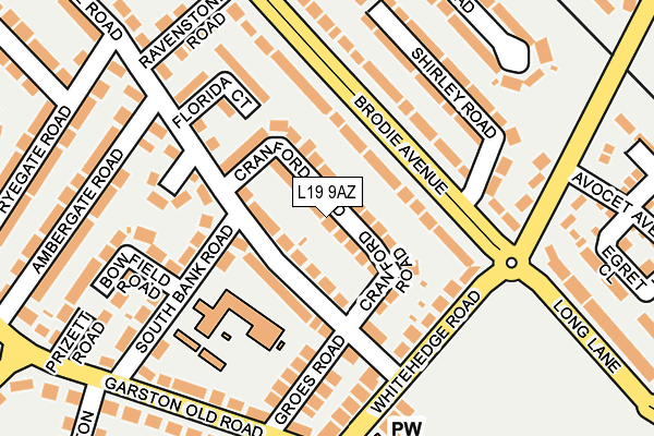 L19 9AZ map - OS OpenMap – Local (Ordnance Survey)
