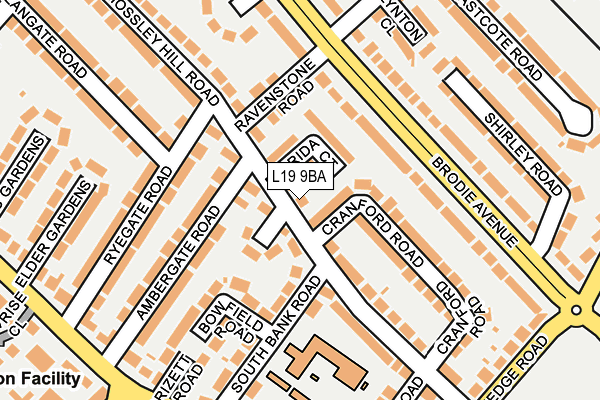 L19 9BA map - OS OpenMap – Local (Ordnance Survey)